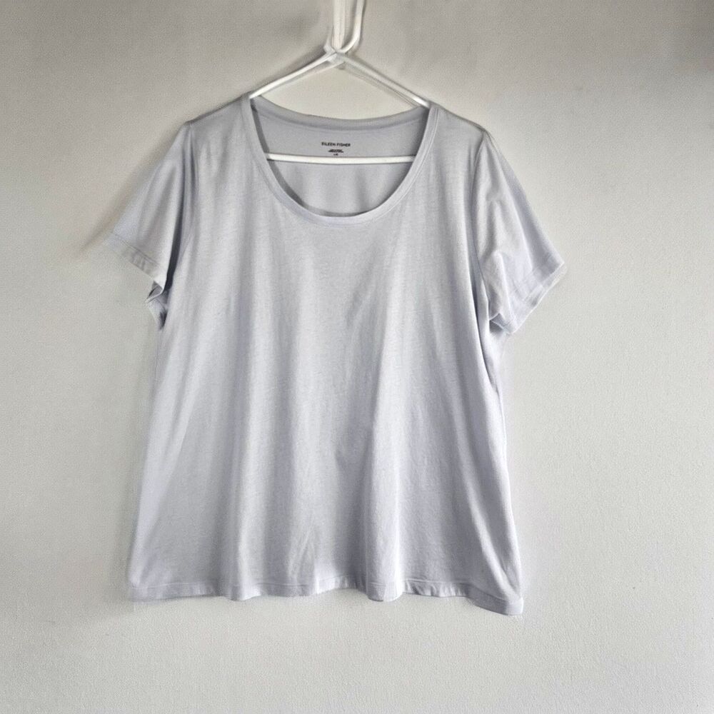 Eileen Fisher Organic Cotton Boat Neck Tee Cap Sleeves Loose fit Sz Large $68